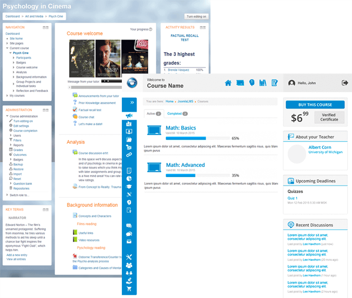 moodle vs joomlalms: interface moodle vs joomlalms: interface